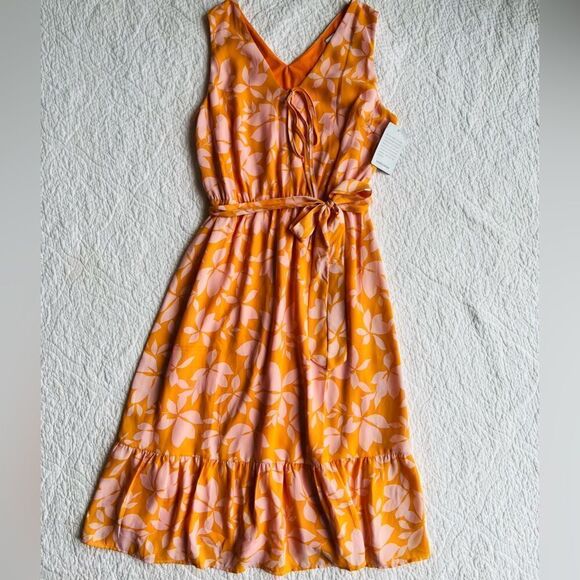 NWT Collective Concepts Orange Spring Summer Sleeveless Ruffled Dress sz S - Picture 7 of 11